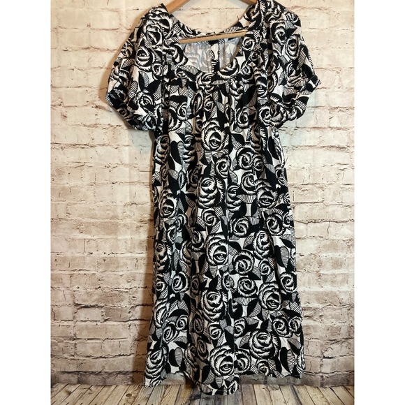 B.Y.O.G. Dress Womens Large Black Floral Midi Snap Front Made In USA Cotton - Picture 1 of 16